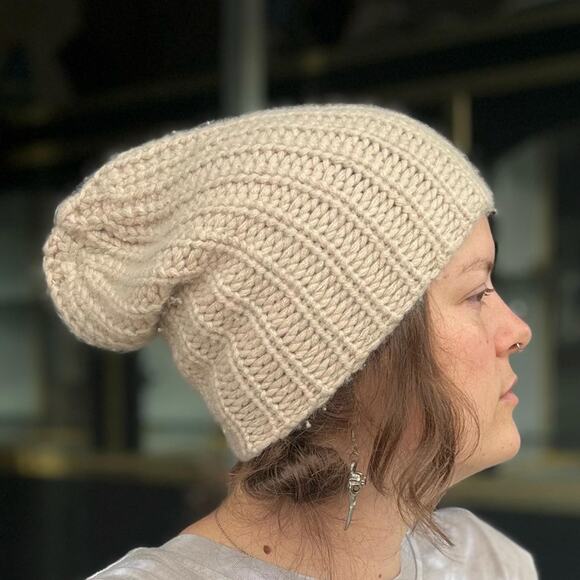Warm.Me Cream Knit Cashmere Slouch Beanie Hat
